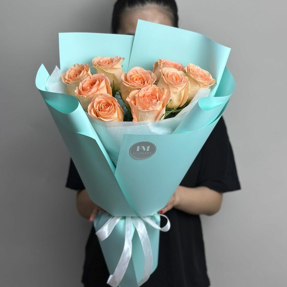 9 оранжевых голландских роз (50 СМ)